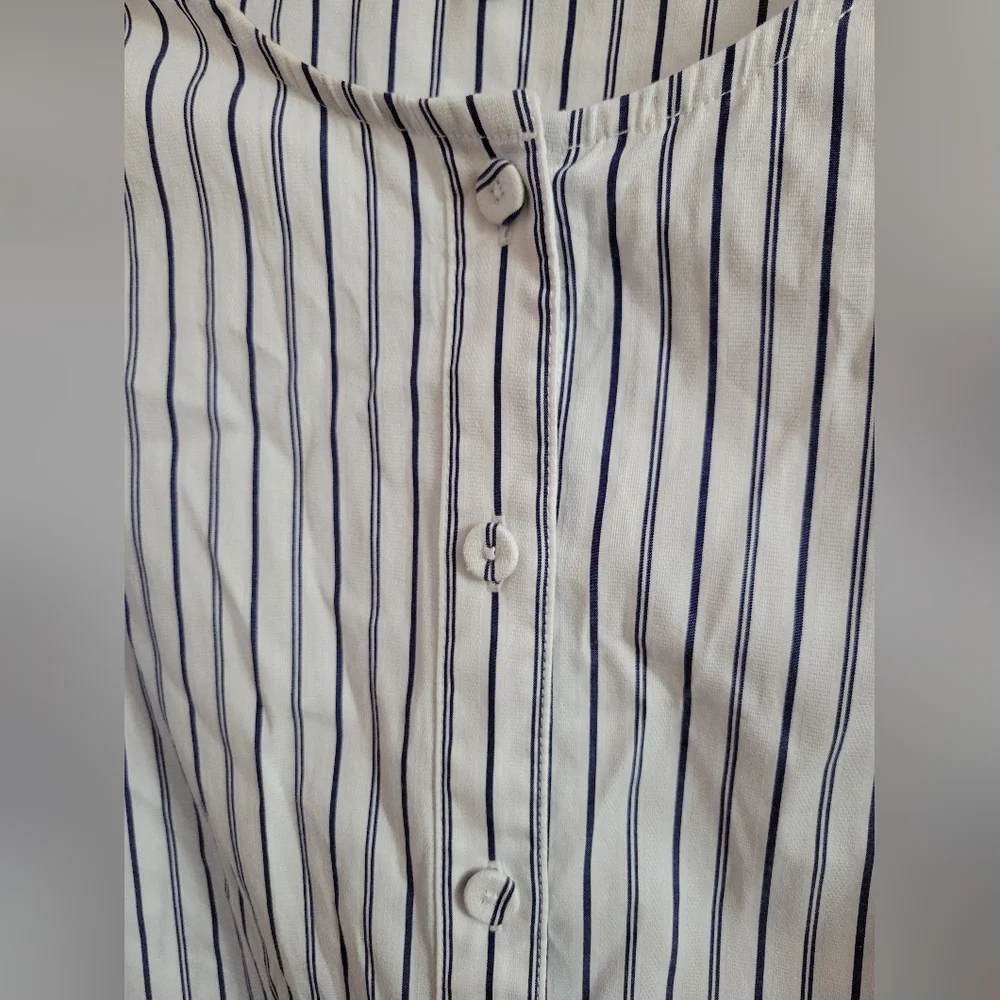 Madewell Puff Sleeve Cotton Button-Up Blouse Top Blue White Stripe Size 6
